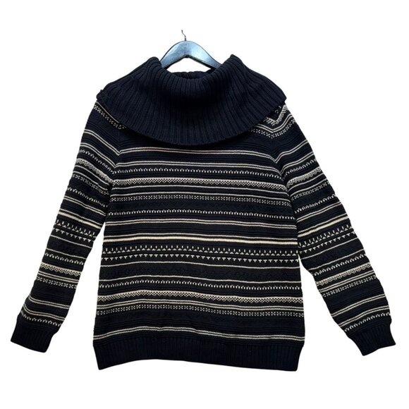 Chaps Womens Turtleneck Sweater XL Black & Cream Striped Patterned - Picture 1 of 10
